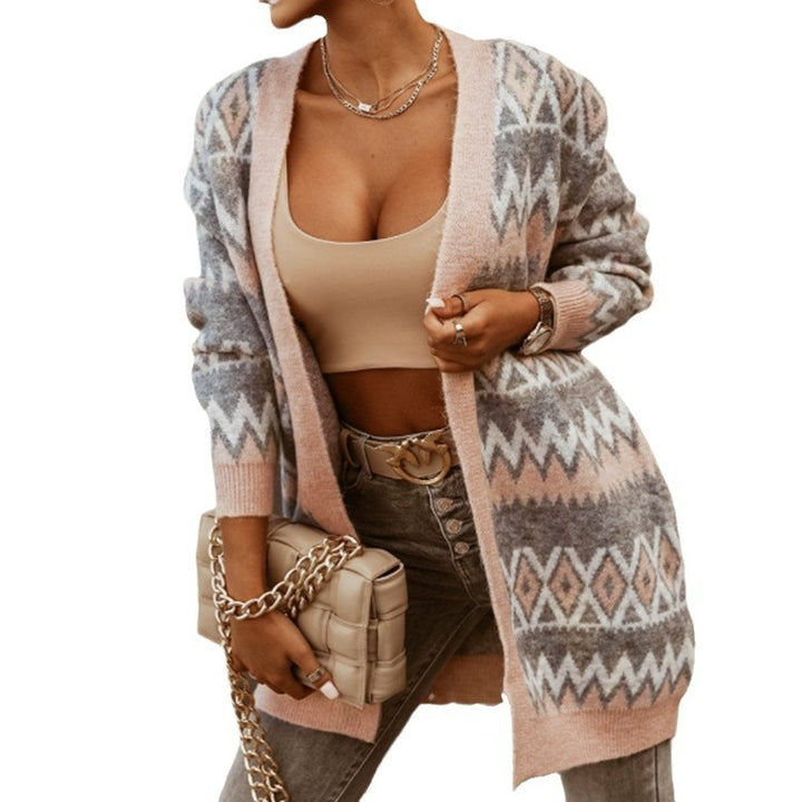 Women knitted cardigan with long sleeves and geometric pattern Lune London