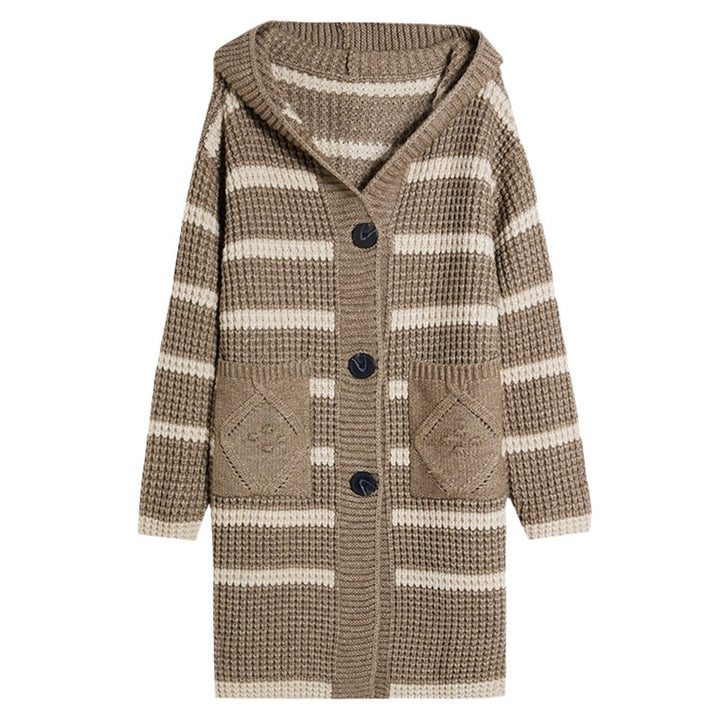 Ladies long cardigan with hood and striped pattern Lune London