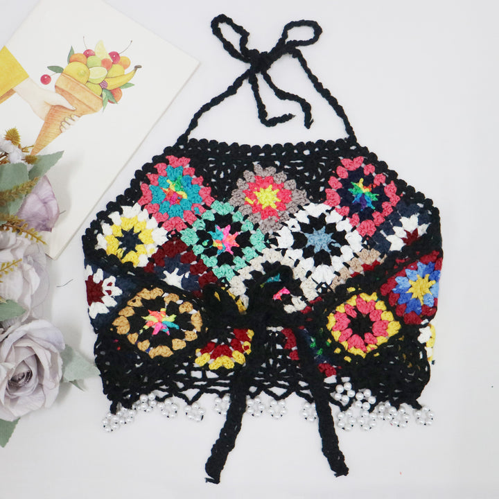 Ladies Top Crop Vintage Crochet Lune London