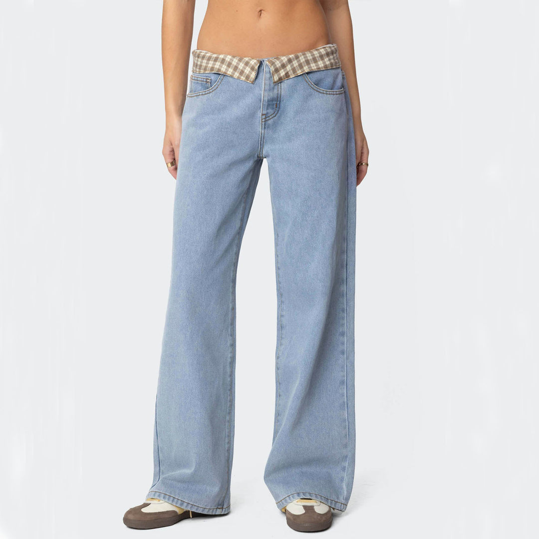Ladies Wide Jeans with Checked Waist Lune London