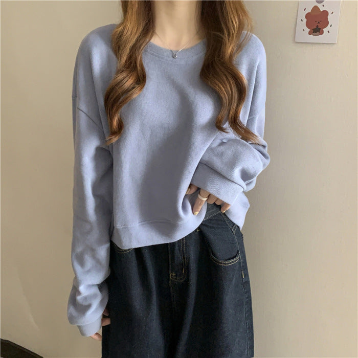 Women's casual cropped sweater made of soft cotton blend with stylish round neckline Lune London