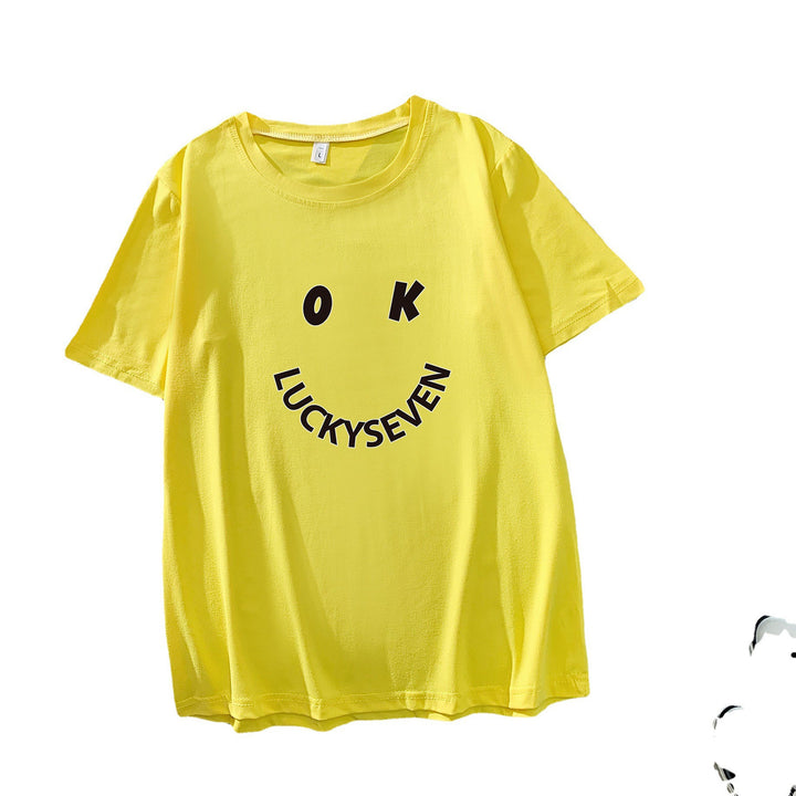 Women's fashionable t-shirt with casual smiley print and high-quality cotton quality Lune London