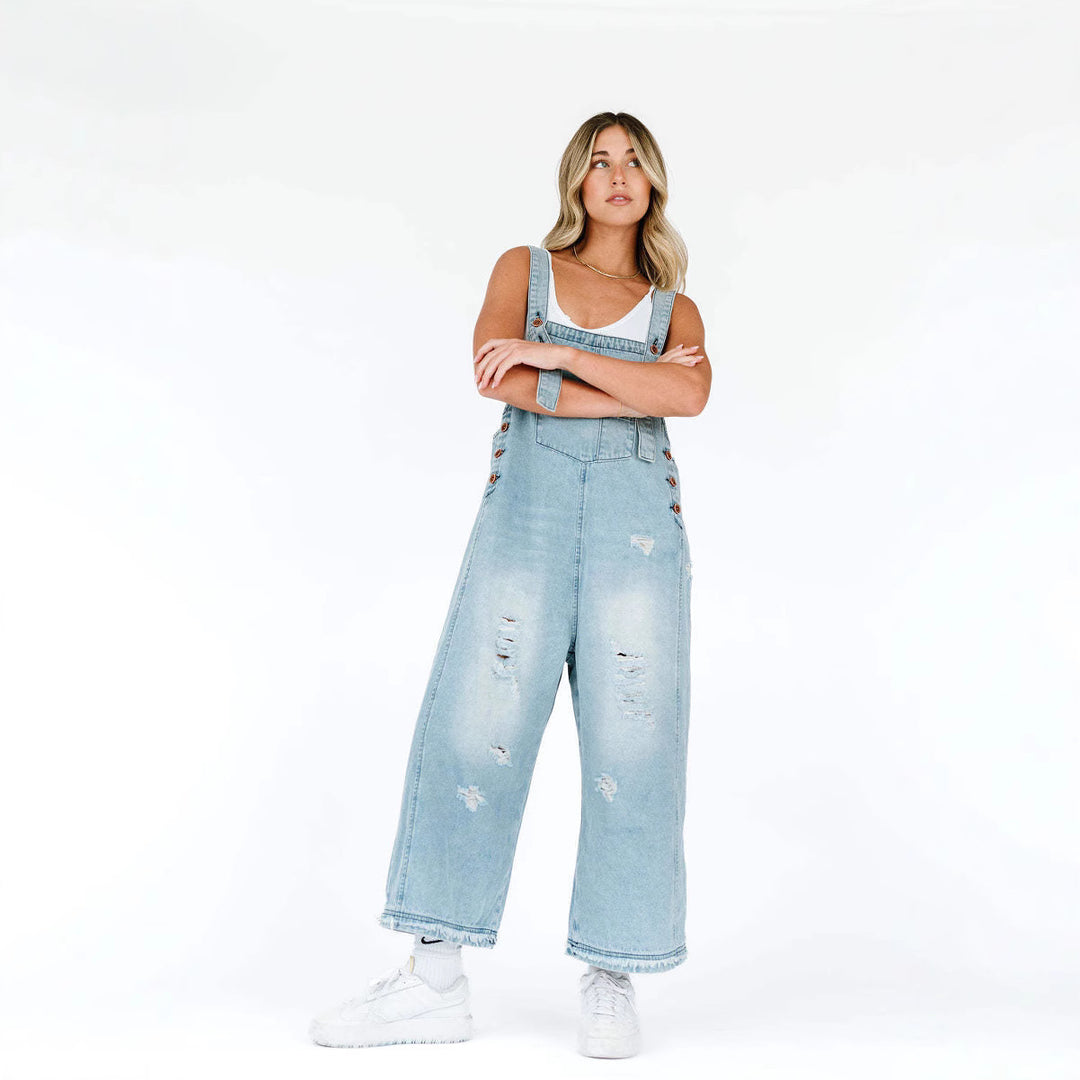 Ladies casual denim overall with trendy destroyed details Lune London