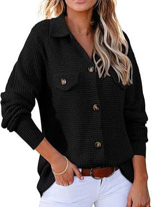Waffle knit button pullover for women Lune London