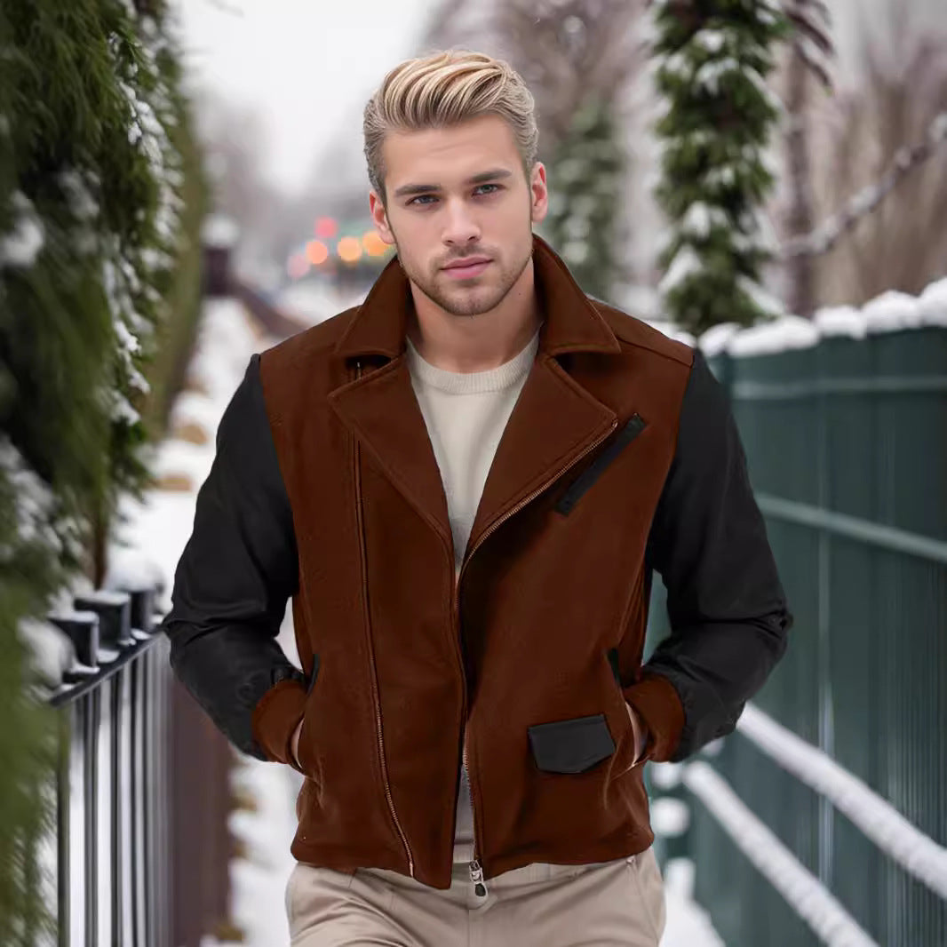 Fashionable combined fleece jacket for men with leather accents Lune London
