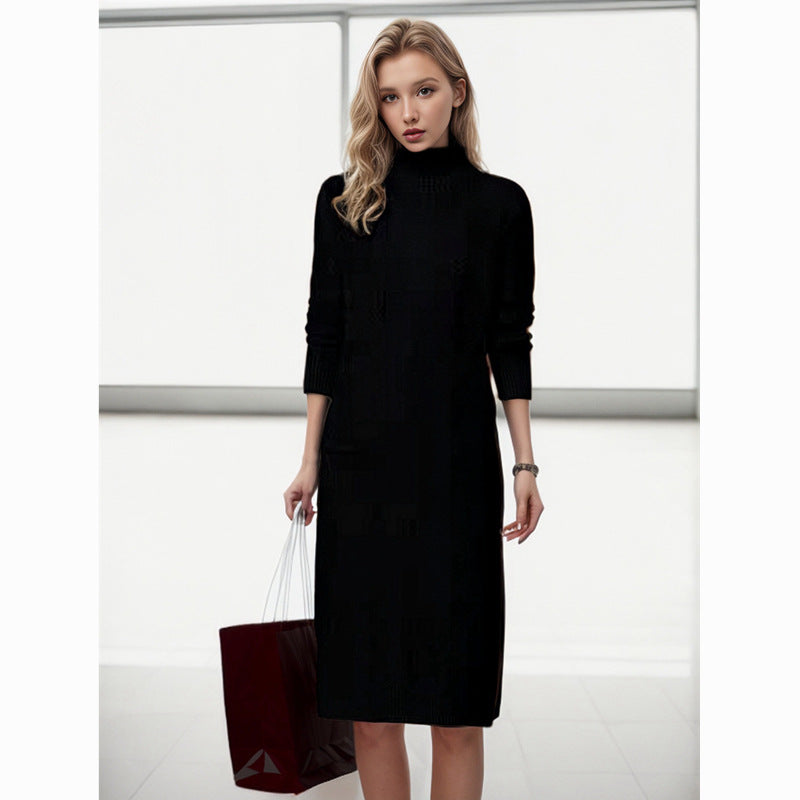 Knit dress for women with a high collar and an elegant weaving pattern Lune London