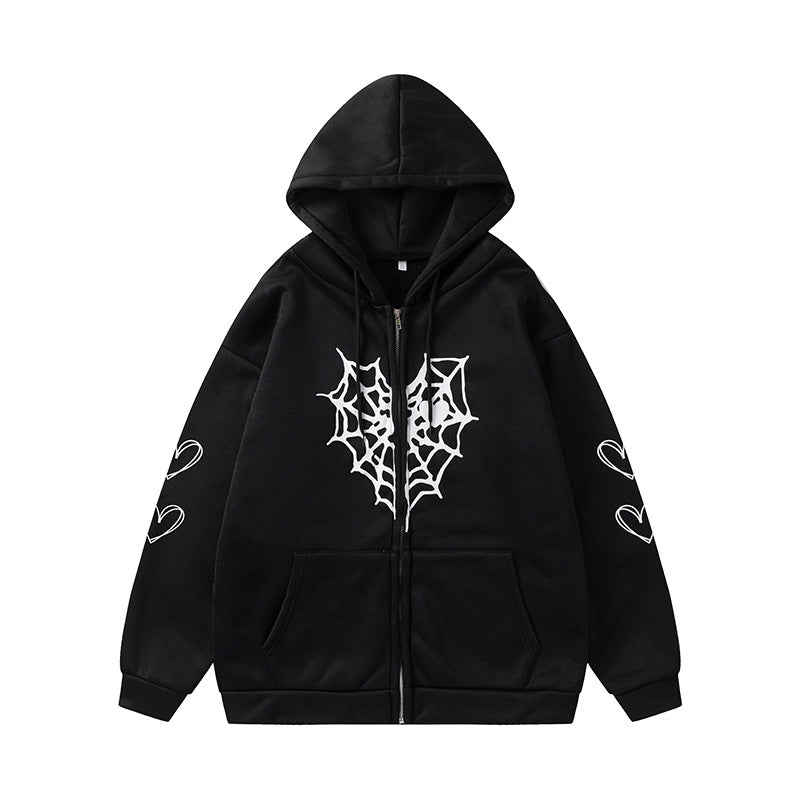 Ladies hoodie with dynamic spider web design Lune London