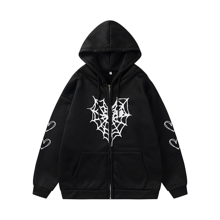 Ladies hoodie with dynamic spider web design Lune London