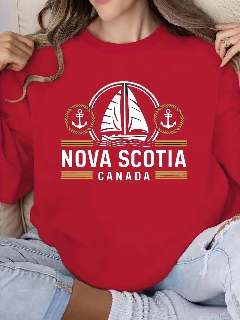 Sweat-shirt pour femmes avec un motif de voile maritime et une lettrage Chic & Stil discret