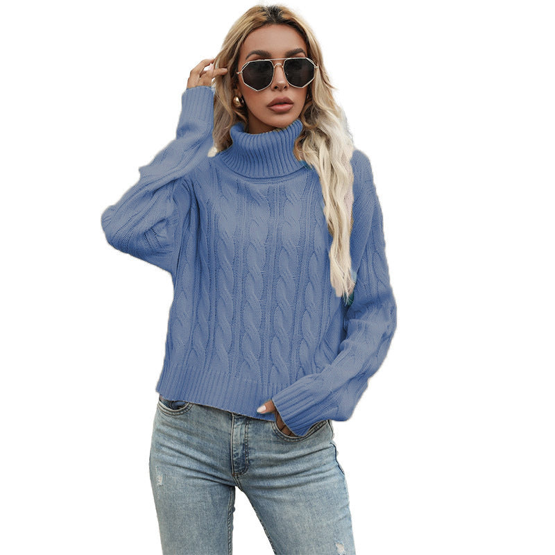 Ladies chunky knit turtleneck sweater with twisted pattern and relaxed fit Lune London