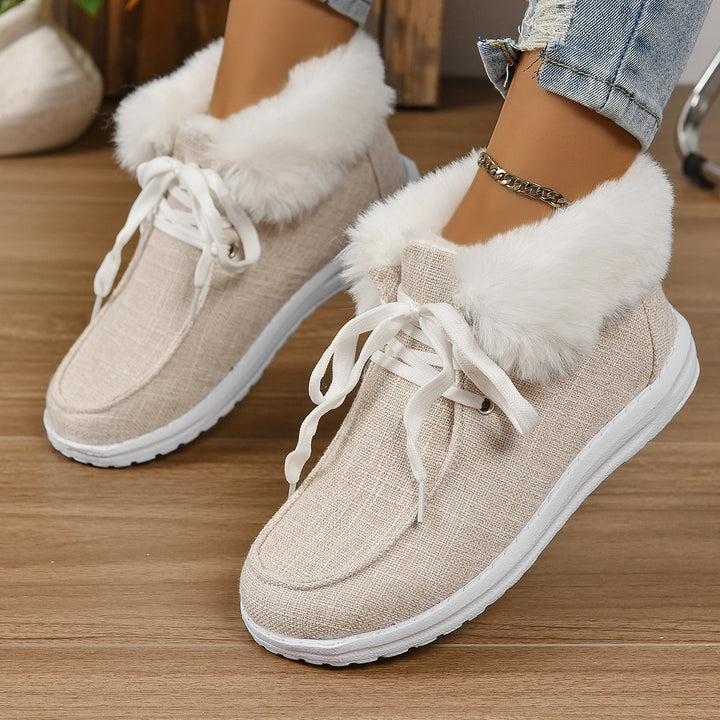 Women comfortable sneakers with fur collar and non-slip sole Lune London
