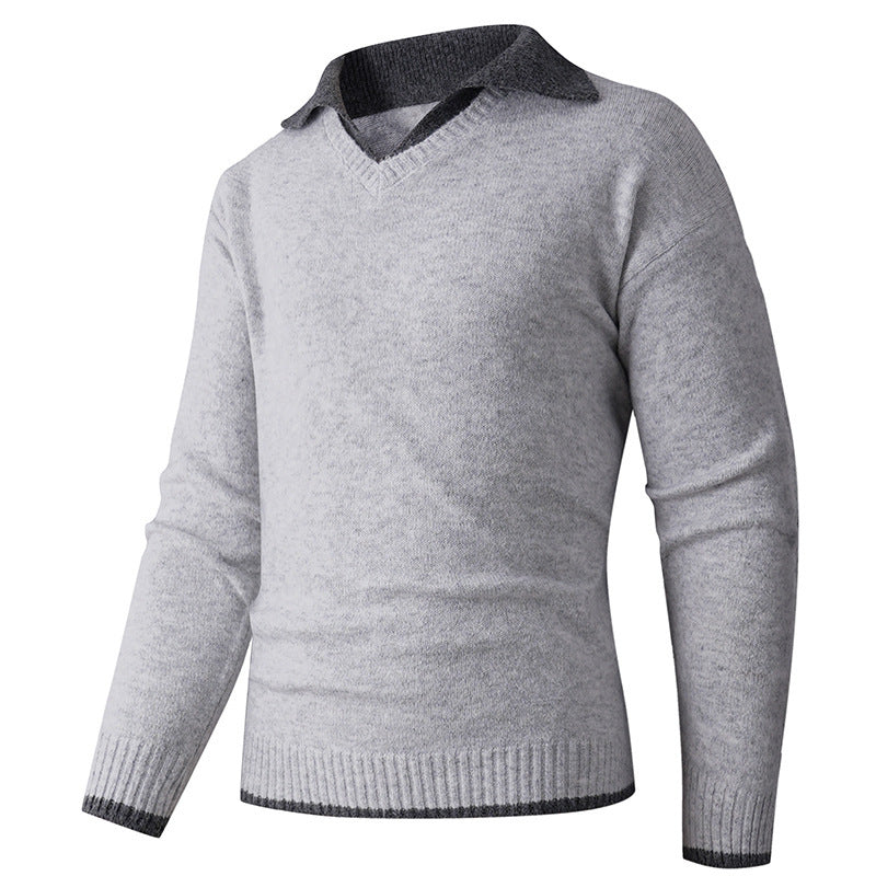 Pull-over V élégant hommes avec col de chemise glissant et texture de haute qualité Lune London