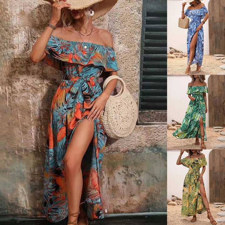 Lune London Off-Shoulder Tropical Maxi Dress for Women