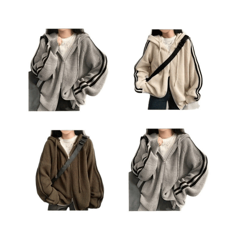 Ladies comfortable ribbed hooded sweater chic and style