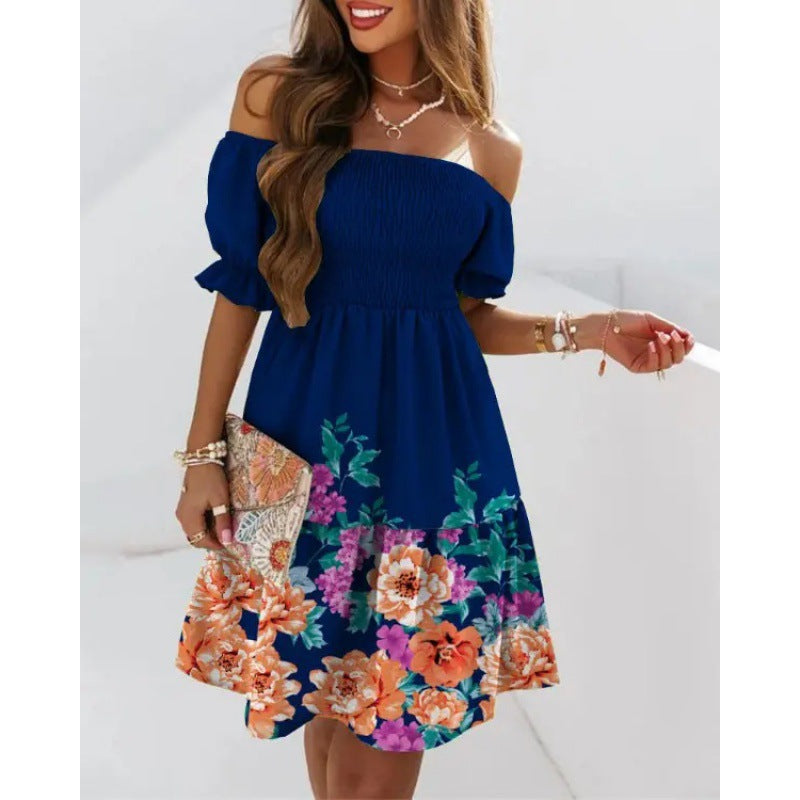 Floral ruffled dress with a neckline for women Lune London