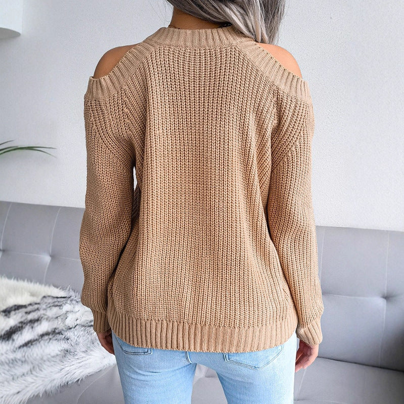 Pull tricoté pour femmes avec épaules dénudées et texture côtelée Chic & Stil