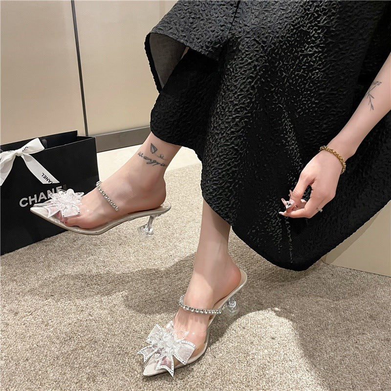 Elegant Ladies Mules with transparent front and sparkling rhinestone detail Lune London