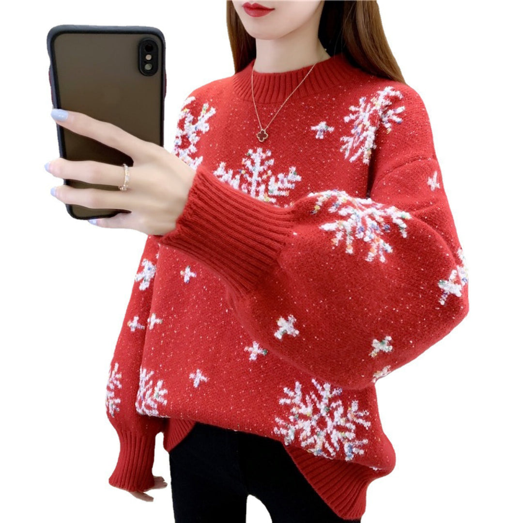 Knit sweater for women with winter pattern and puff sleeves Lune London
