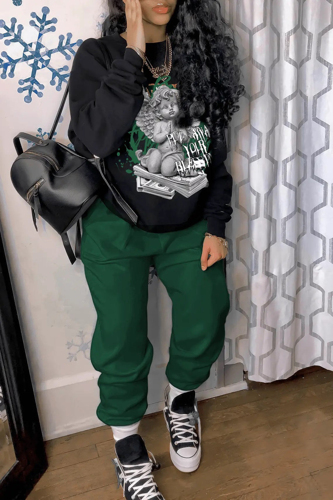 Women's hoodie and jogger set with creative angel pattern Lune London