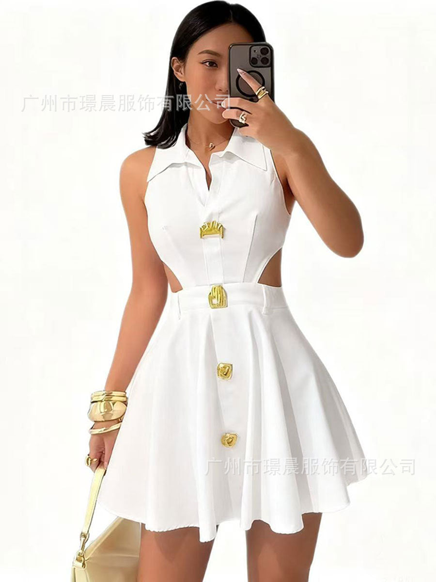 Women's stylish wedding dress with button closure and side cut-outs Lune London