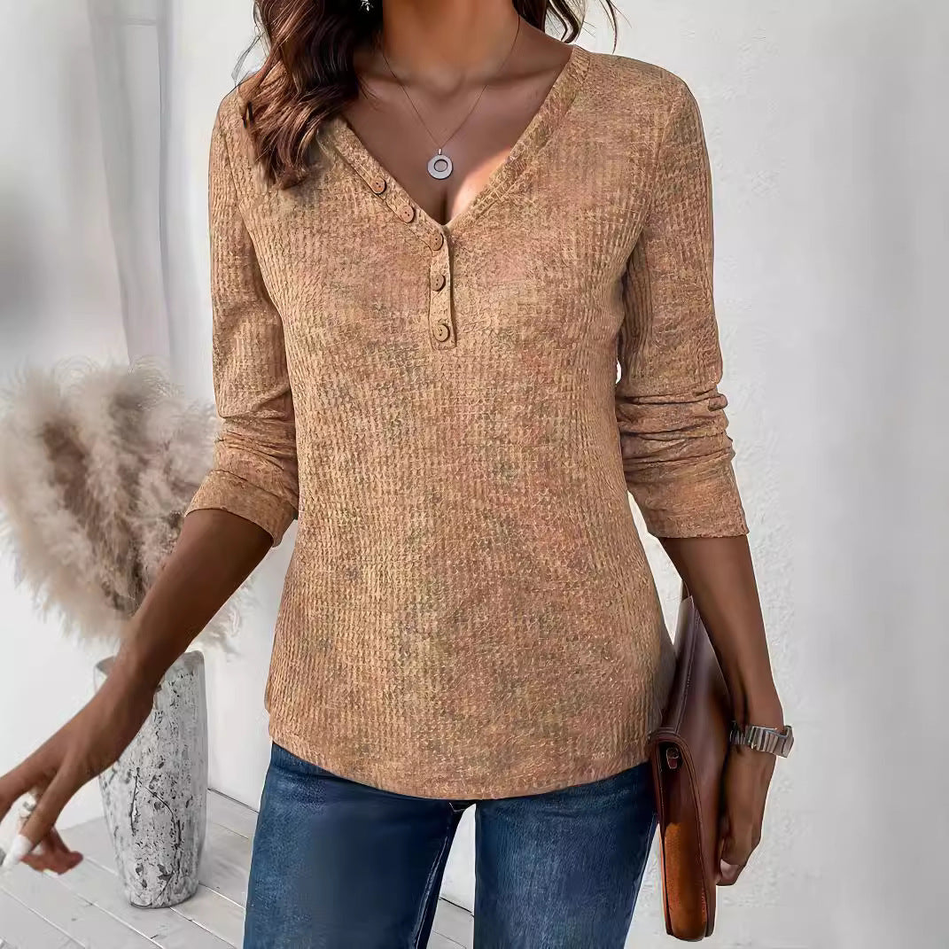 Long sleeve t-shirt for women with textured design and button details Lune London