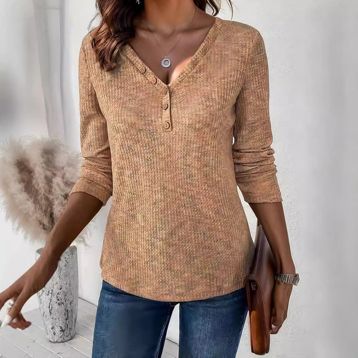 Long sleeve t-shirt for women with textured design and button details Lune London