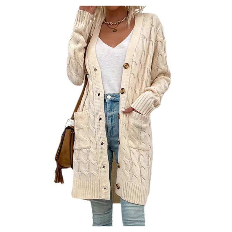 Ladies Long cardigan with buttons and practical pockets Lune London