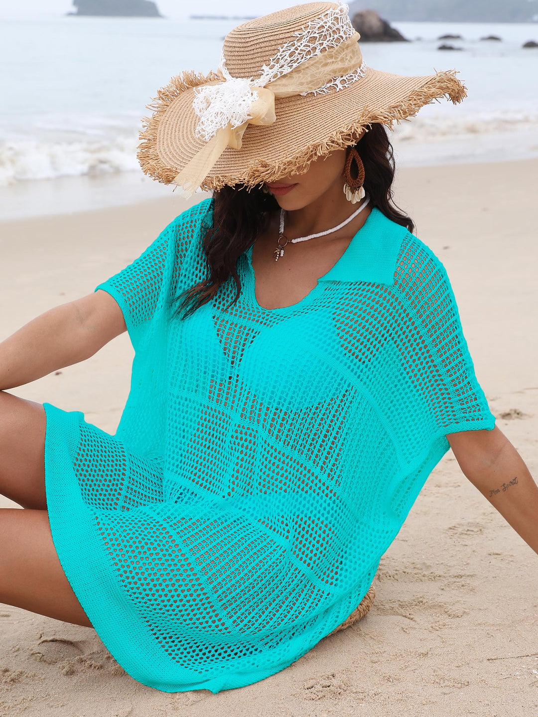 Ladies Lightweight Crochet Swimsuit Cover Top Tunic Lune London