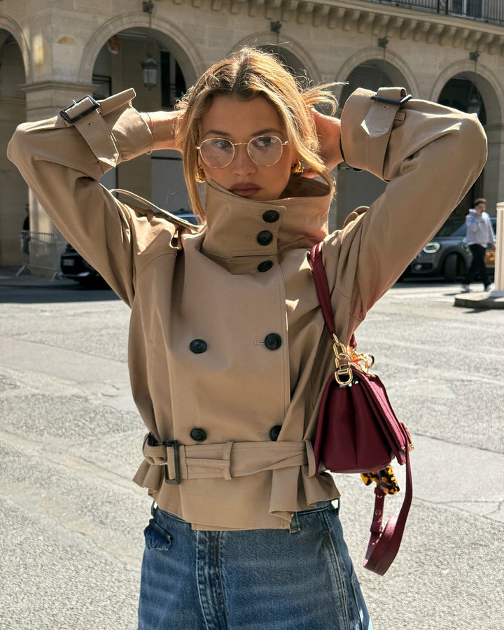 Trendy trench coat for women with innovative cut and practical details Lune London