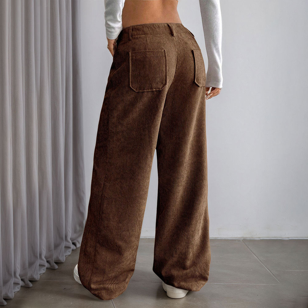 Pantalon large en velours côtelé pour femmes avec poches et taille haute Chic & Stil