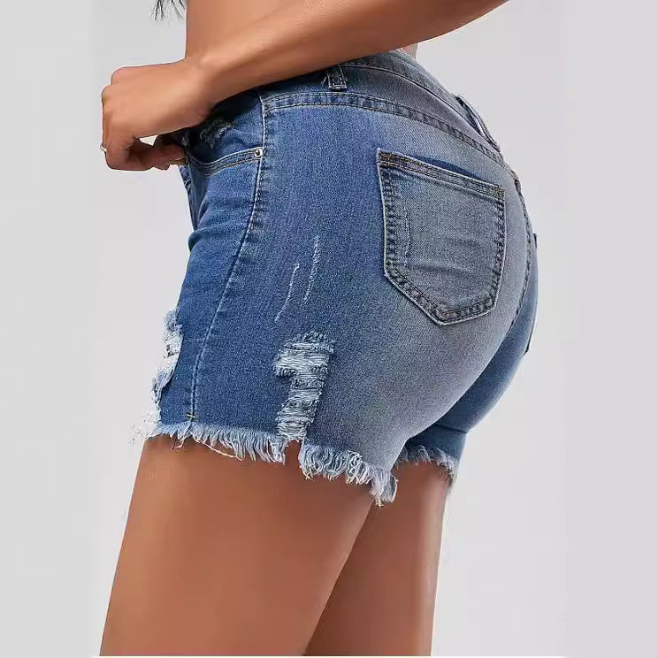 Women Destroyed Denim Shorts Lune London