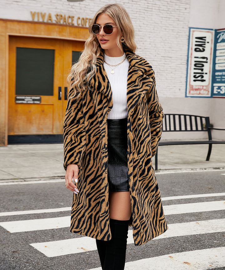 Luxurious animal fur coat for ladies with modern zebra pattern Lune London