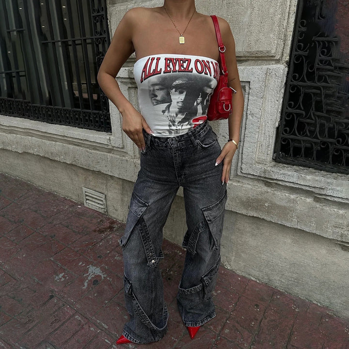 Women's cargo jeans with unique patches and a striking design Lune London