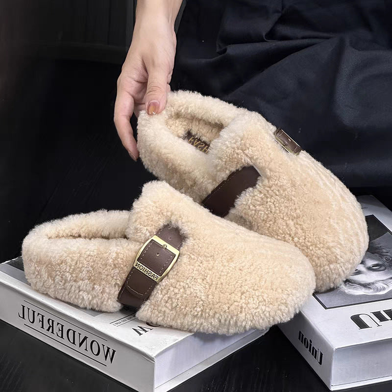 Ladies soft slippers with trendy buckle detail and comfortable sole Lune London