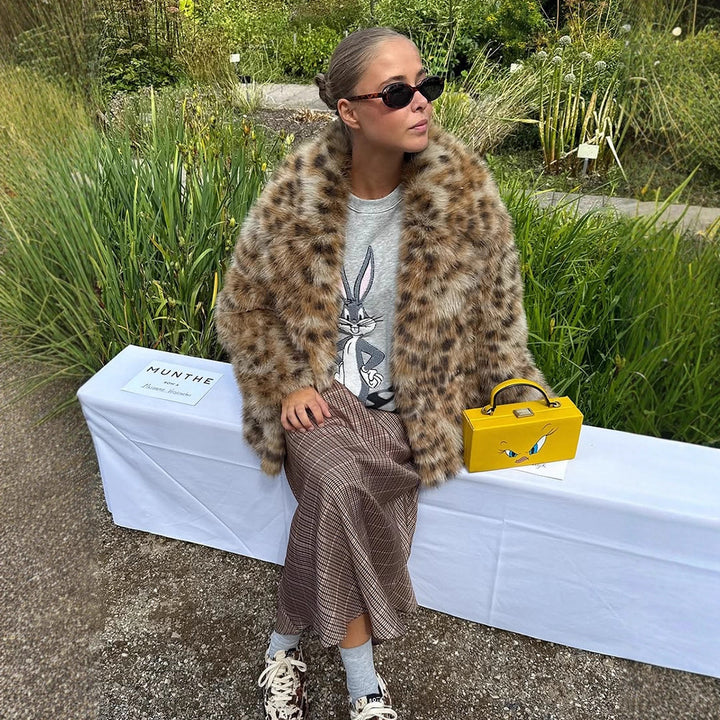 Lune London women's faux fur coat with leopard print