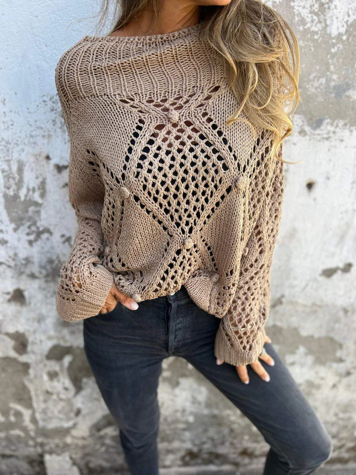 Lightweight knitted sweater for women with a unique crochet pattern Lune London