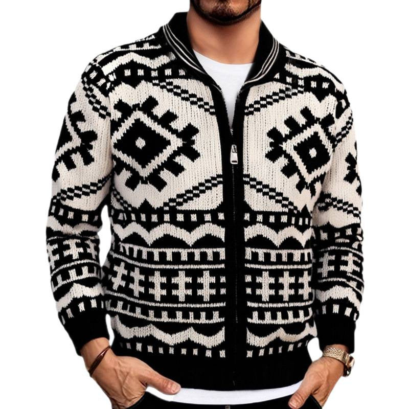 Lune London geometric pattern design knit jacket for men