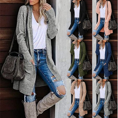 Women Long knitted cardigan with open front and cozy texture Lune London