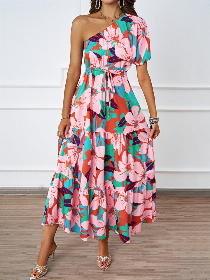 Summer maxi dress for women with asymmetric cut and floral pattern Chic & Stil