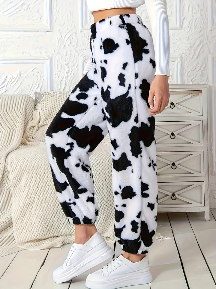 Trendy and comfortable jogger pants for women with cow pattern Lune London