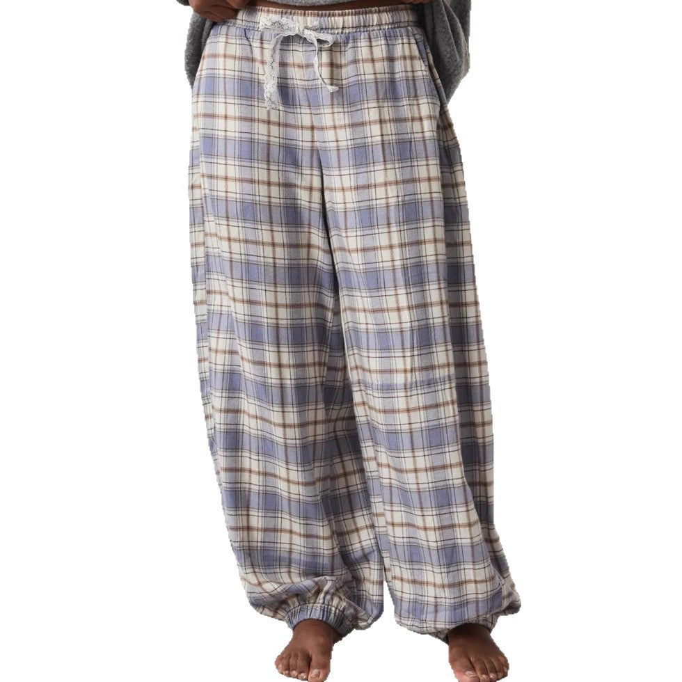 Pantalon à carreaux pour femmes avec jambes larges et taille élastique Chic & Stil