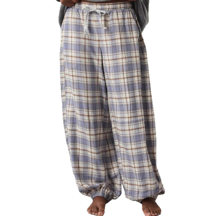 Pantalon à carreaux pour femmes avec jambes larges et taille élastique Chic & Stil