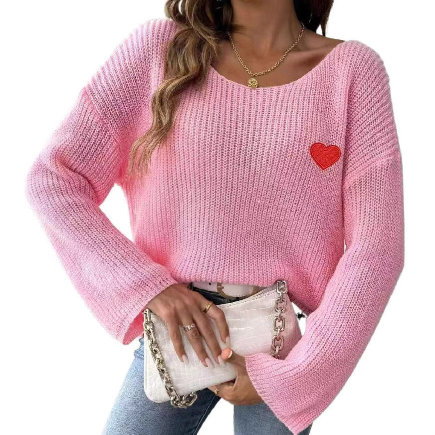 Ladies Casual Knit Sweater with Heart Shaped Application Lune London