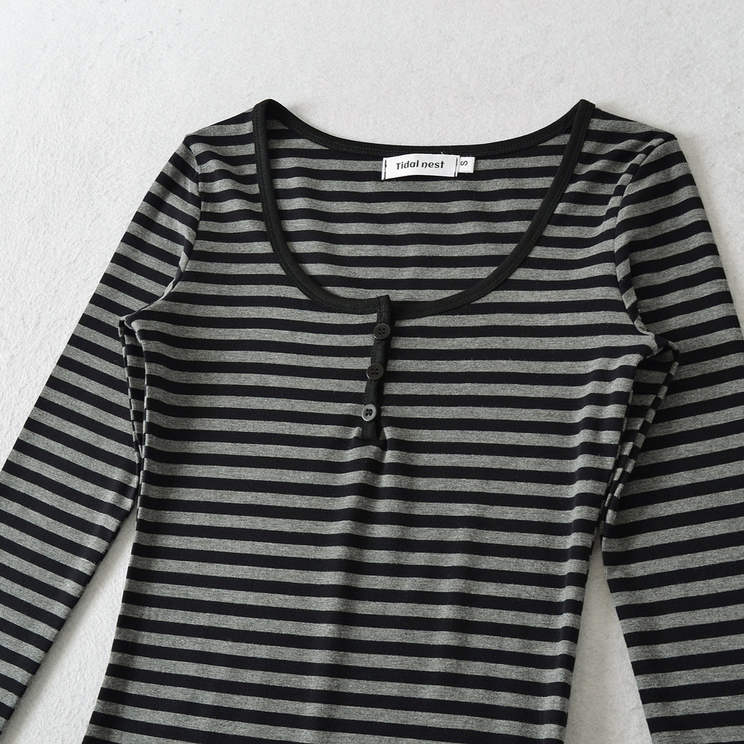 Long sleeve shirt for women with trendy striped pattern and button details Lune London