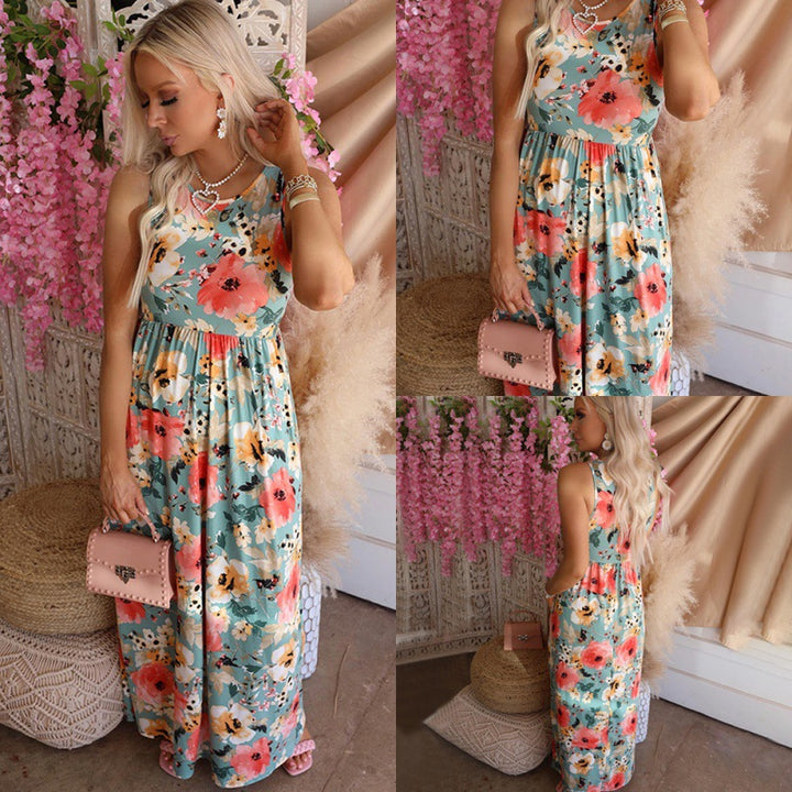 Robe maxi pour femmes avec design floral et taille élastique Chic & Stil