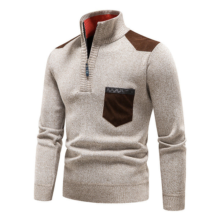 High-quality knitted sweater for men with modern zipper and practical chest pocket Lune London