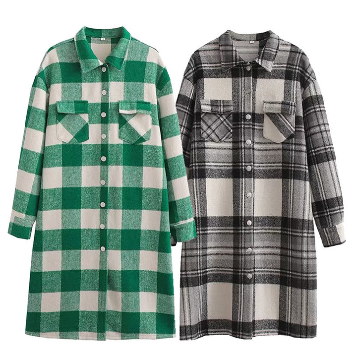 Plaid Slip Dress for Women with Practical Chest Pockets and Long Sleeves Lune London