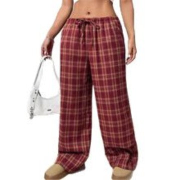 Wide plaid casual pants for women with elastic waistband and drawstring Lune London