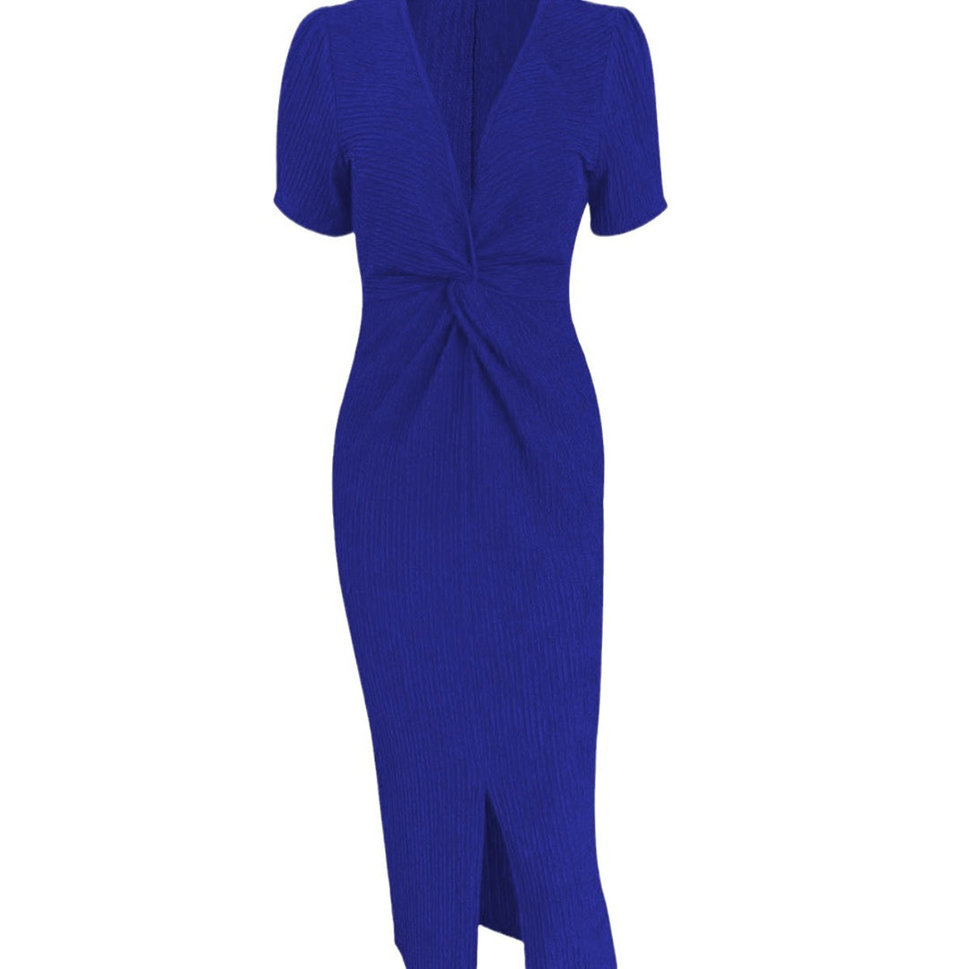 Fitted midi dress for women with puff sleeves and a side slit Lune London