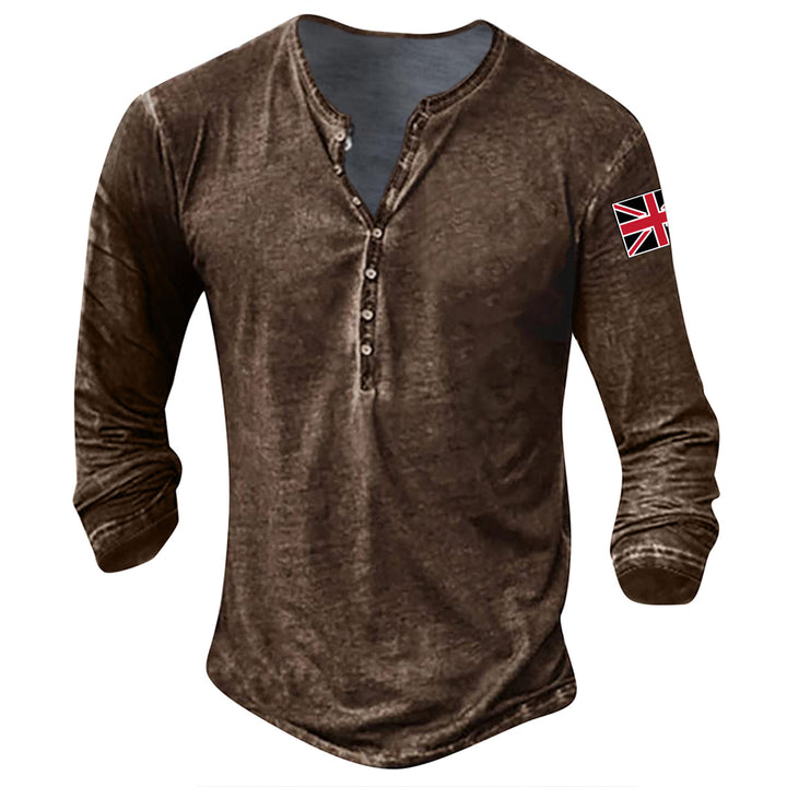 Trendy long sleeve shirt for men with button placket and flag appliqué Lune London